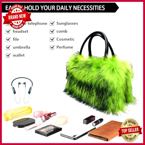 Faux Fur Tote Bag with Zipper Closure, 13.8x13 Inches, Vegan Leather - Picture 6 of 7